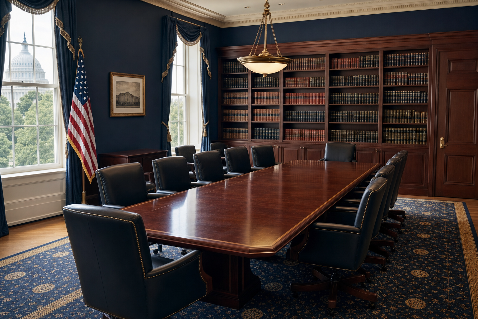 Formal conference room overlooking the U.S. Capitol, representing strategic governance